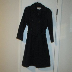 Vintage Marshall Fields Black Classic Double Breasted Belted Trench Coat size 8